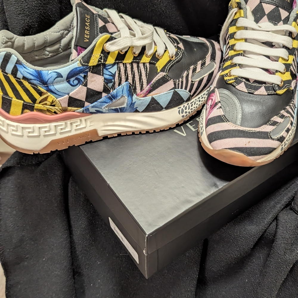 Versace Black and Pink Patterned Sneakers - Picture 2 of 7